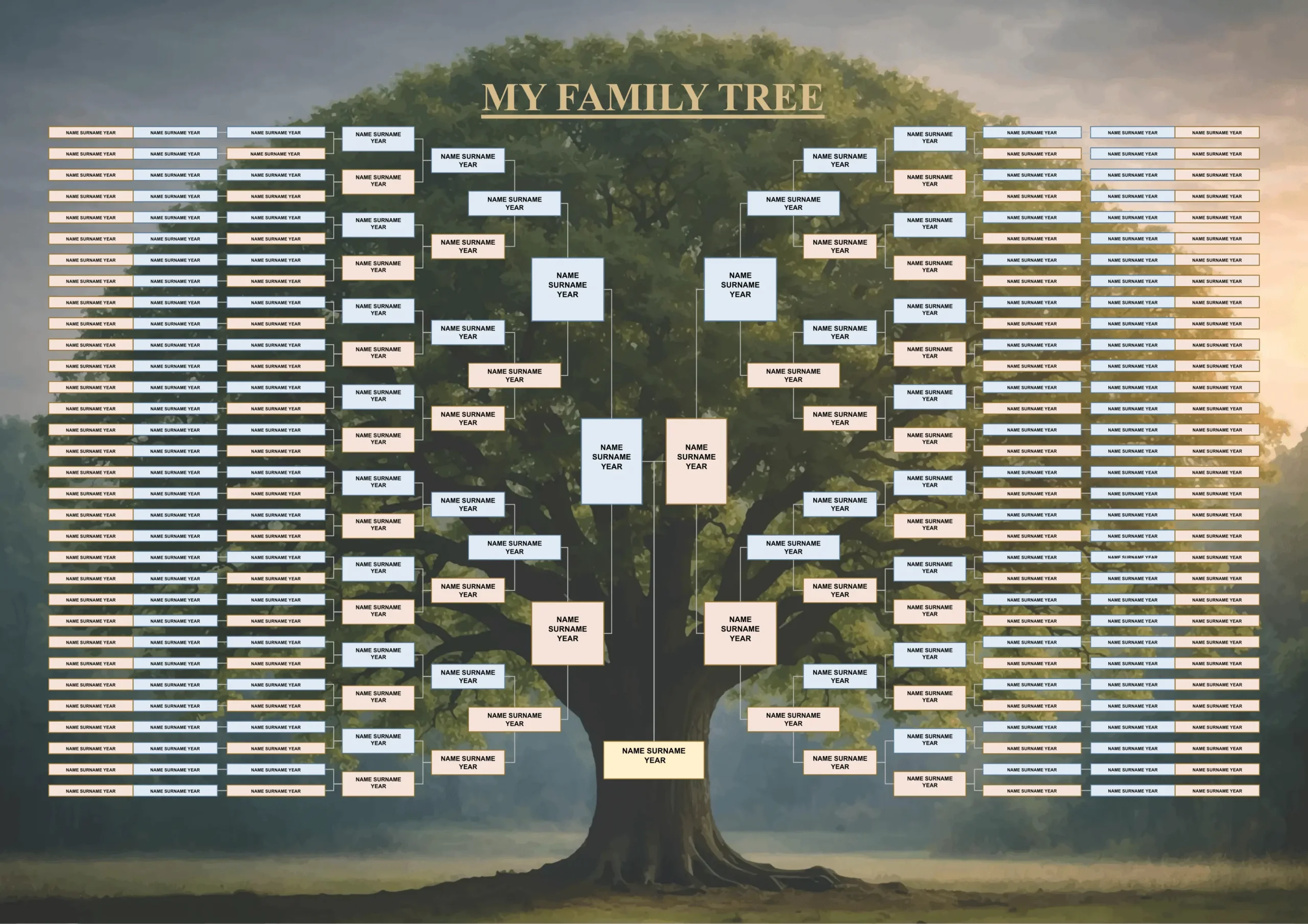 8 Generations Family Tree MS WORD template